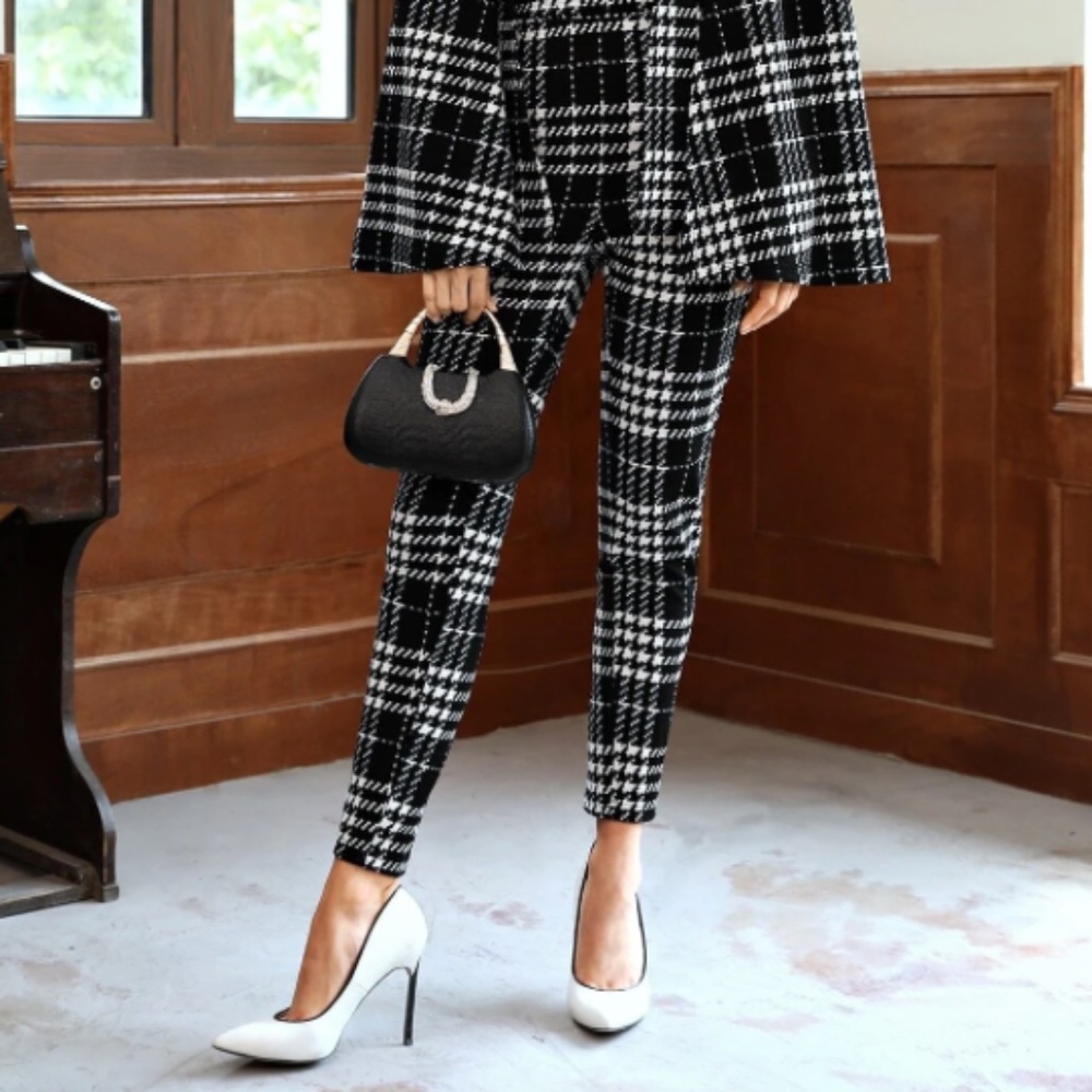 Shein Plaid Pants - Black / White Sz S
